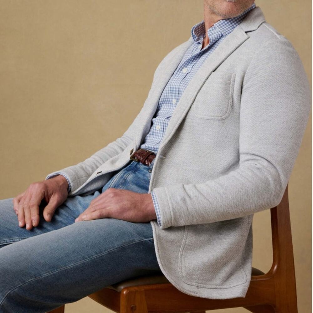 Faherty Inlet Knit Blazer Mens M Gray Two Button Unstructured Jacket Sport Coat